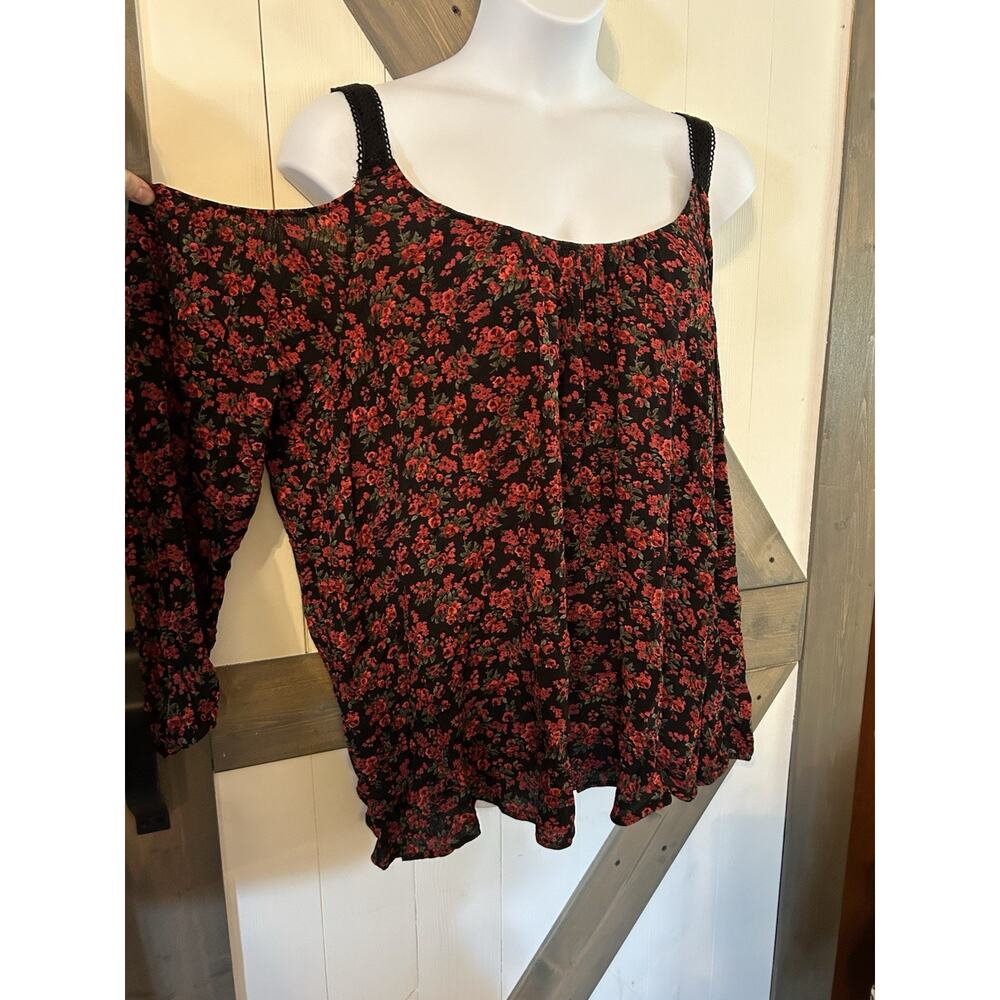 Torrid Top Size 3X Floral Long Sleeve Crinkle Gauze Cold Shoulder Tunic NWT